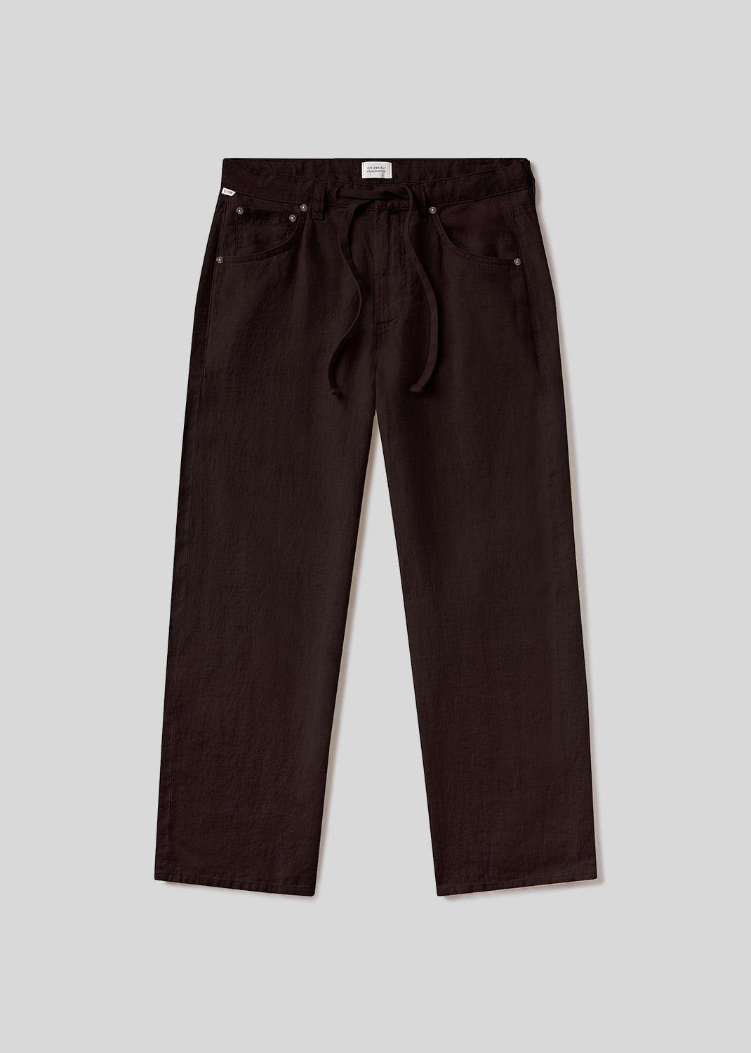 Brynn Drawstring Linen Trouser in Chocolate flat