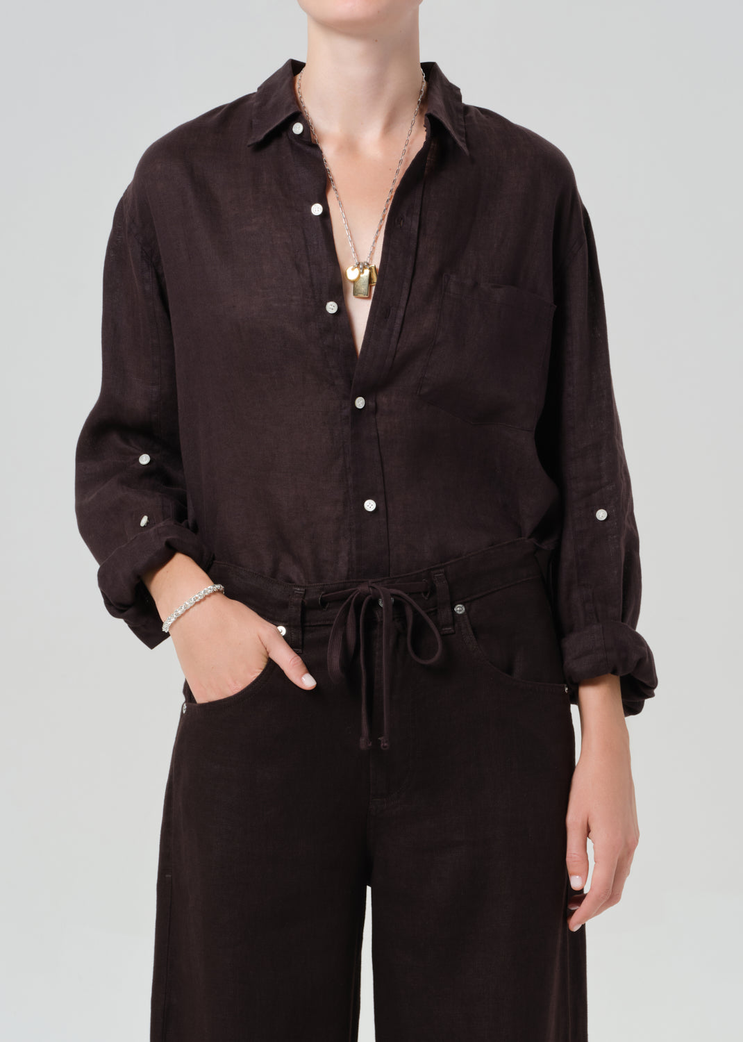 Citizens of Humanity Kayla Shrunken Linen Shirt - Chocolate Chocolate / M Citizens of Humanity Kayla Shrunken Linen Shirt - Chocolate Chocolate / M