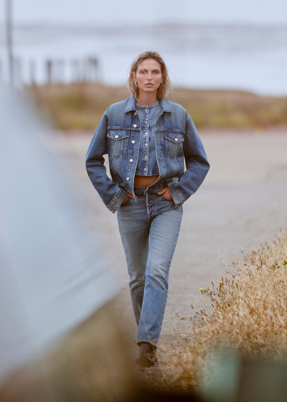 SAVANNAH JEAN IN PATINA AND DEVIN COLLARLESS JACKET CECIL