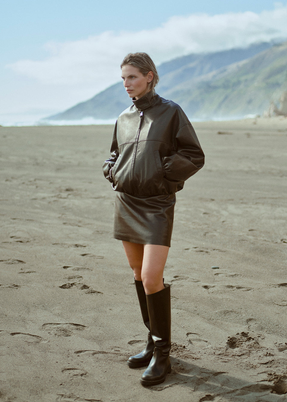 SORAYA KNEE LENGTH SKIRT IN CHOCOLATE AND BARRACUTA BUBBLE JACKET IN CHOCOLATE