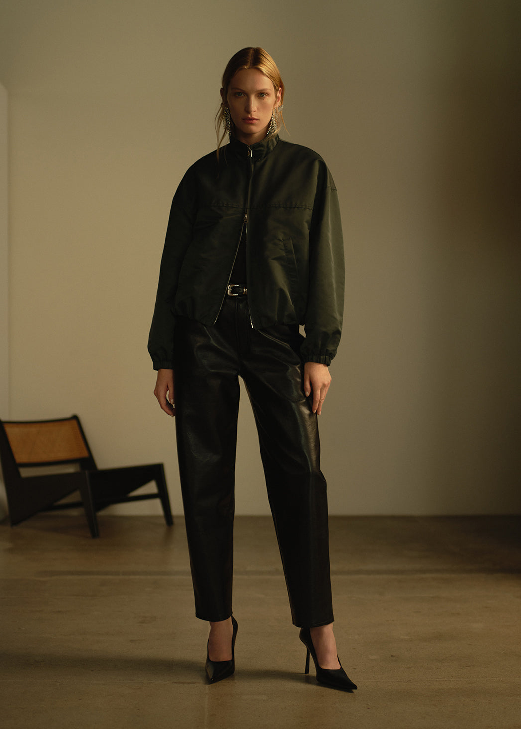 TAPER_JEAN_LEATHER_BLACK_BARRACUTA_BUBBLE_JACKET_JUNIPER_LACE_TRIMMED_CAMI_BLACK