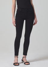 Rocket Ankle Mid Rise Skinny Jean in Plush Black front