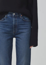Daphne Crop High Rise Stovepipe Jean in Everdeen detail