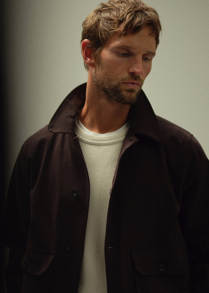 UTILITY_JACKET_BROWN_WAFFLE_CREWNECK_PLASTER_EVERYDAY_TEE_WHITE