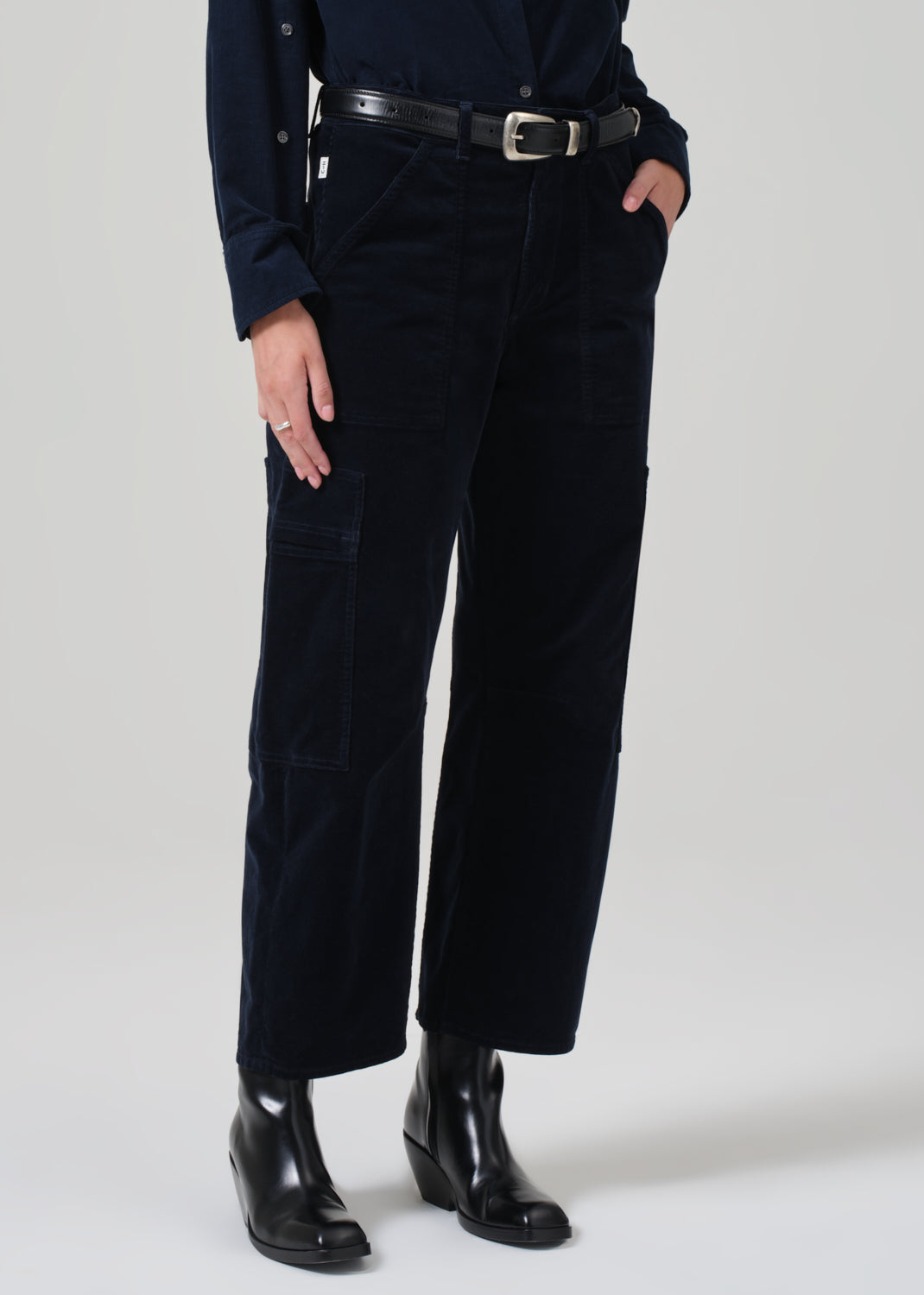 Marcelle Low Slung Easy Cargo Corduroy in Navy close front