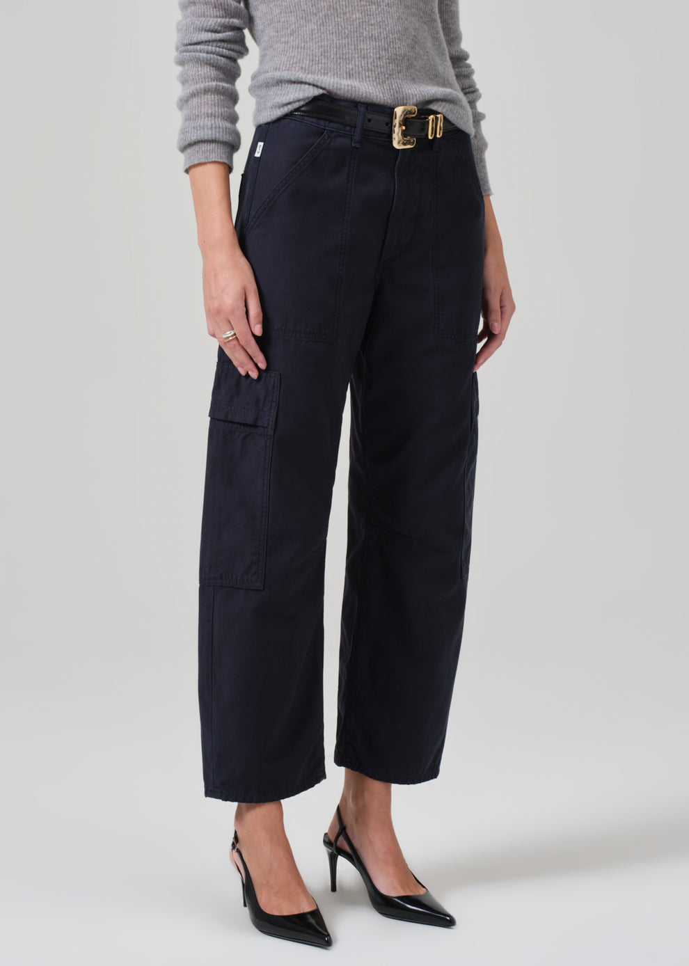 Marcelle Low Slung Cargo Sateen in Almondette