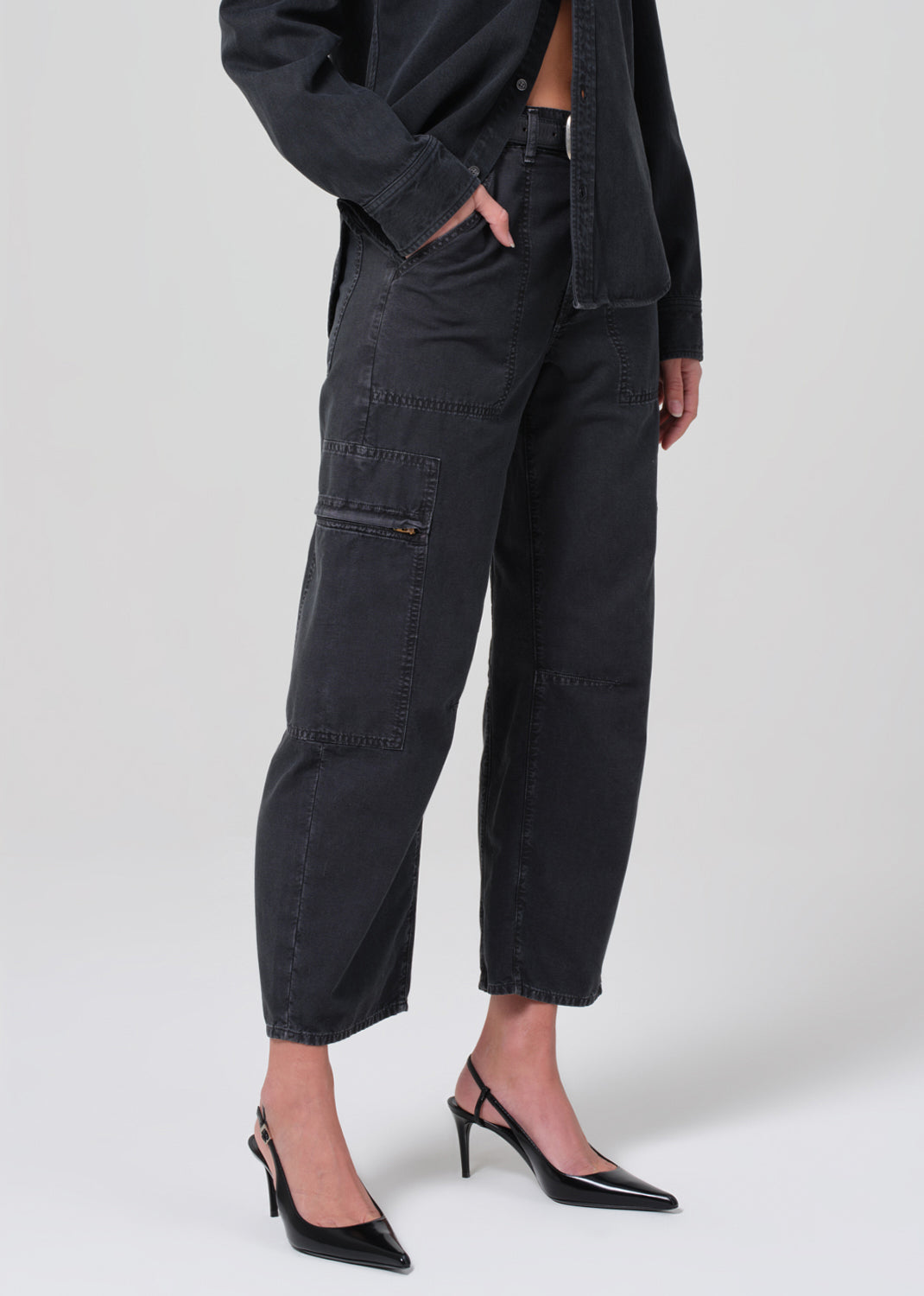 Marcelle Low Slung Easy Cargo in Washed Black front