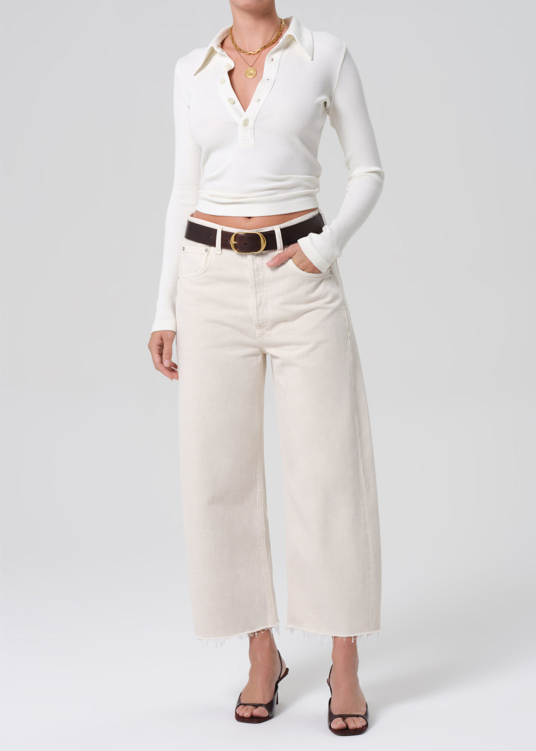 Ayla Raw Hem Crop in Almondette