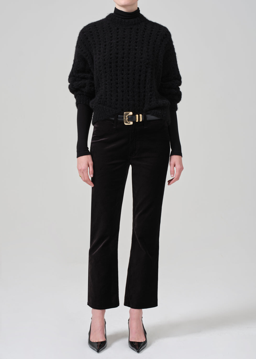 Isola Cropped Trouser Velvet in Black front