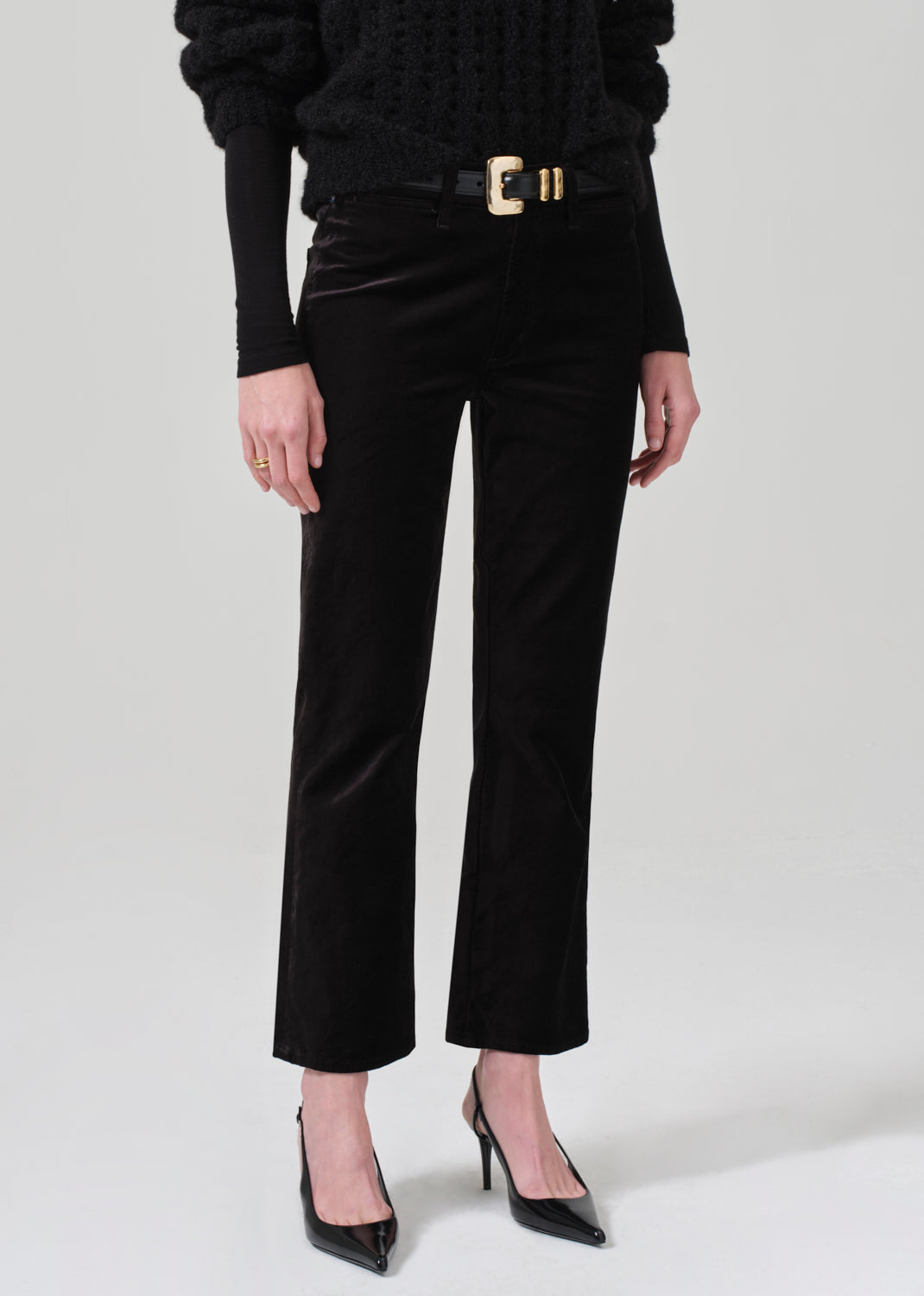 Isola Cropped Trouser Velvet in Black front