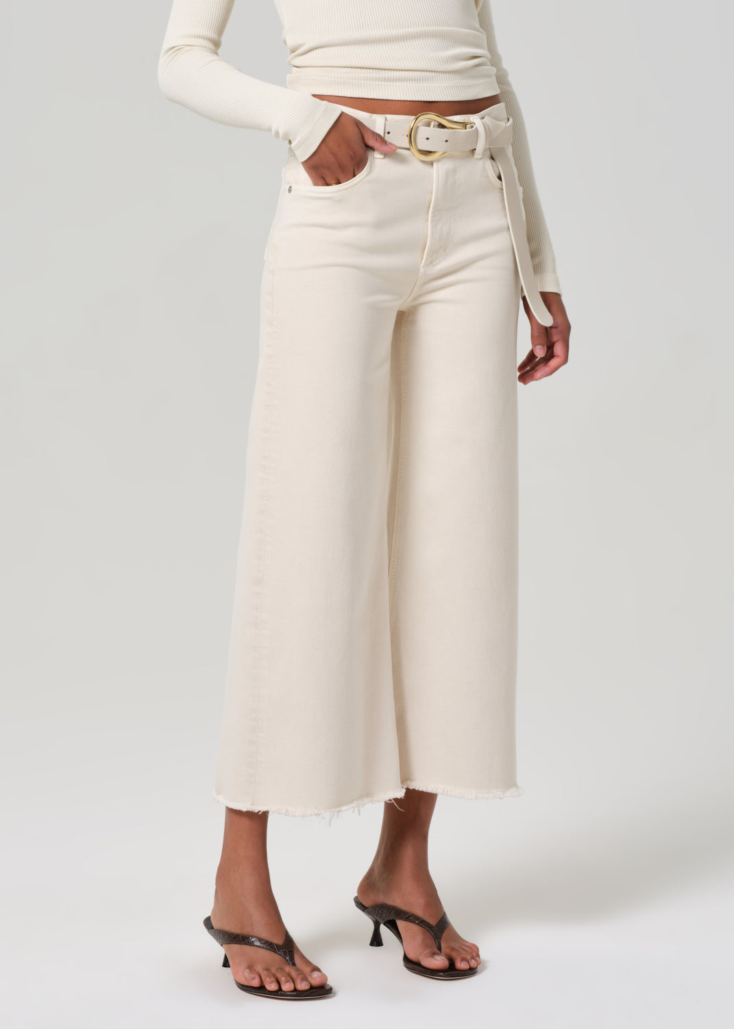 Lyra Wide Leg Crop Raw Hem in Almondette  Citizens of Humanity