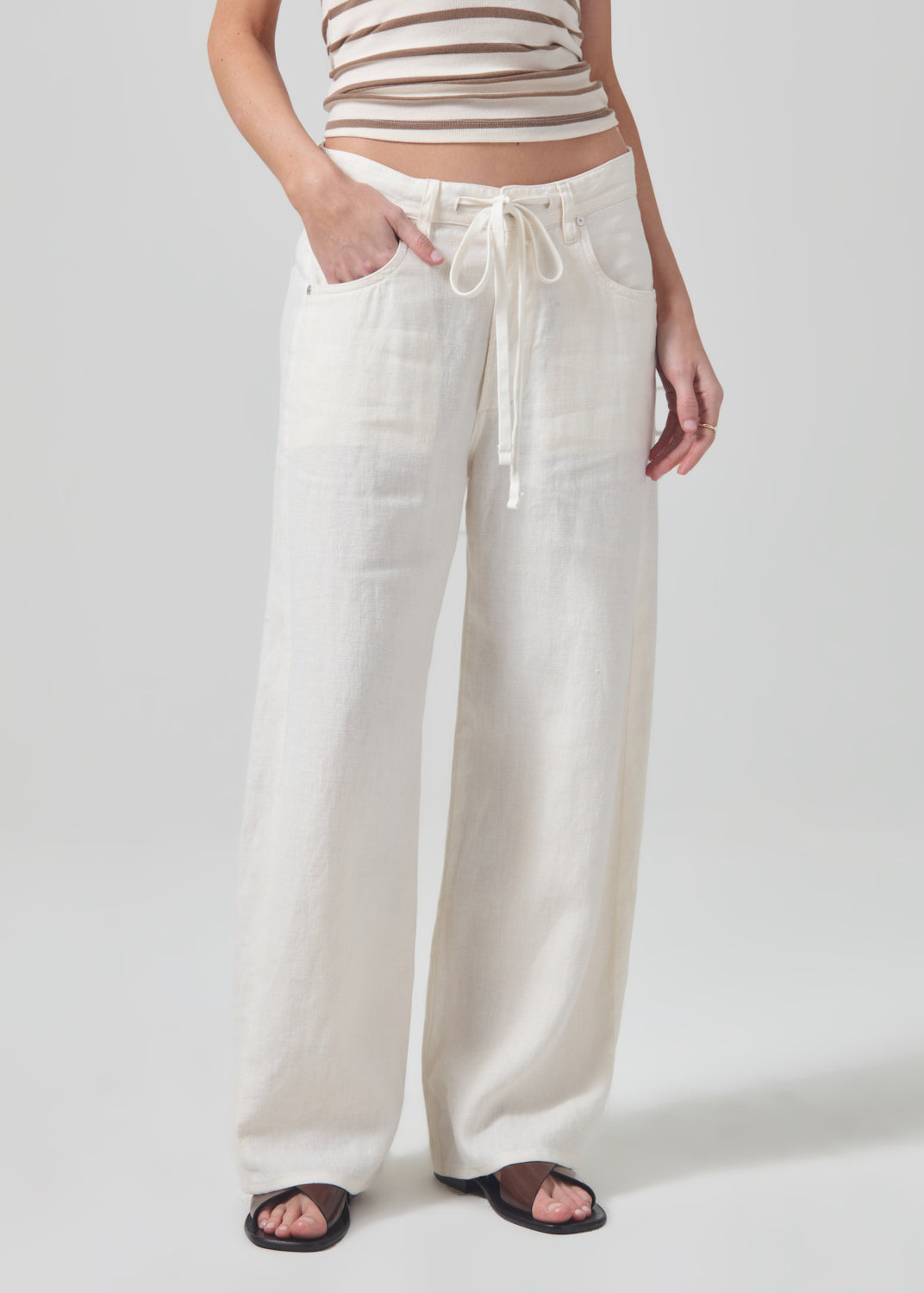 Brynn Drawstring Linen Trouser in Vanilla