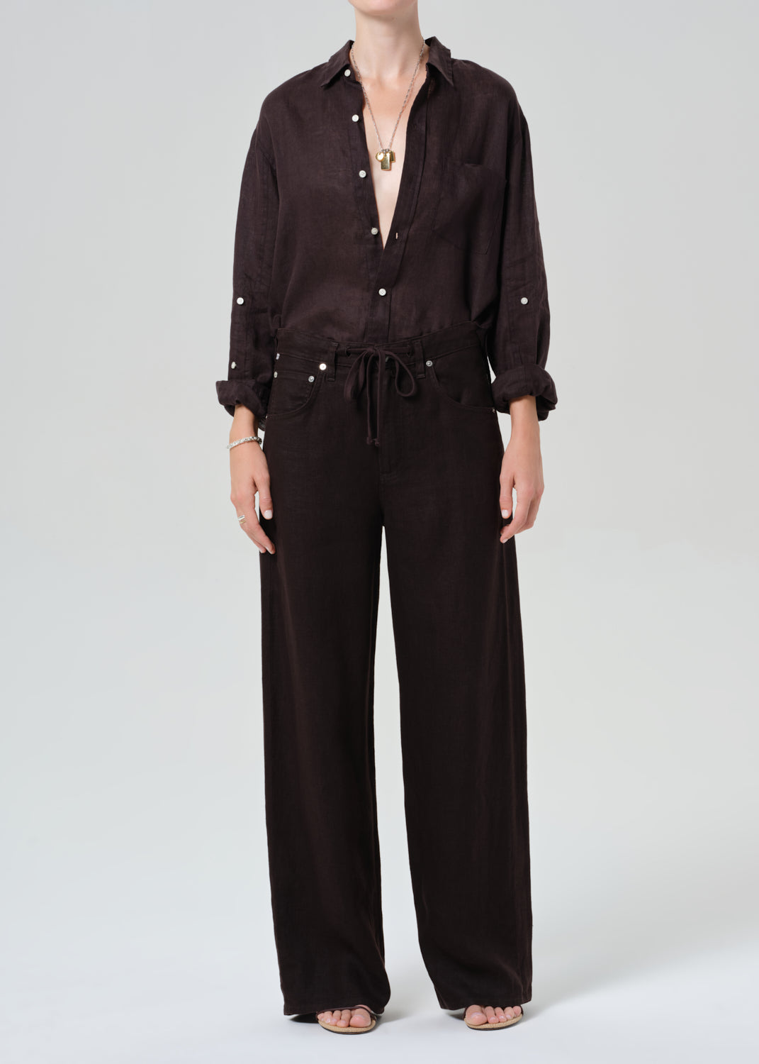 Brynn Drawstring Linen Trouser Chocolate