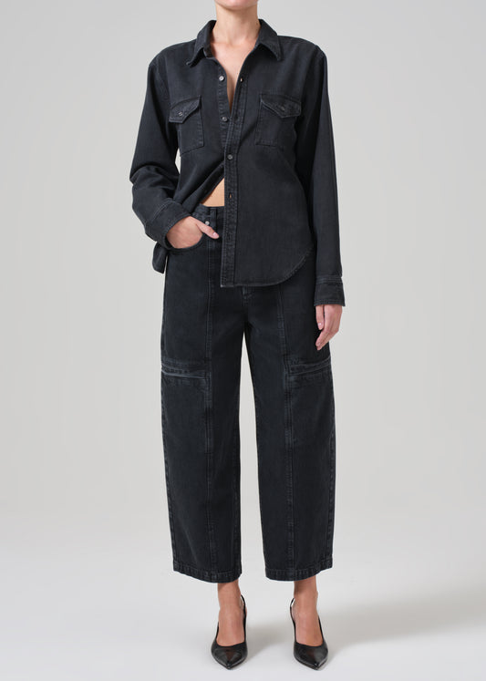 Gianna Seamed Cropped Baggy in Washed Black front