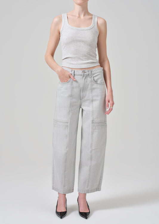 Gianna Seamed Cropped Baggy in Heather Grey front