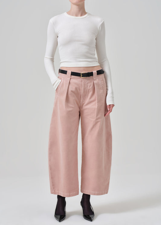 Cara Cropped Pleated Trouser Corduroy in Roselle front