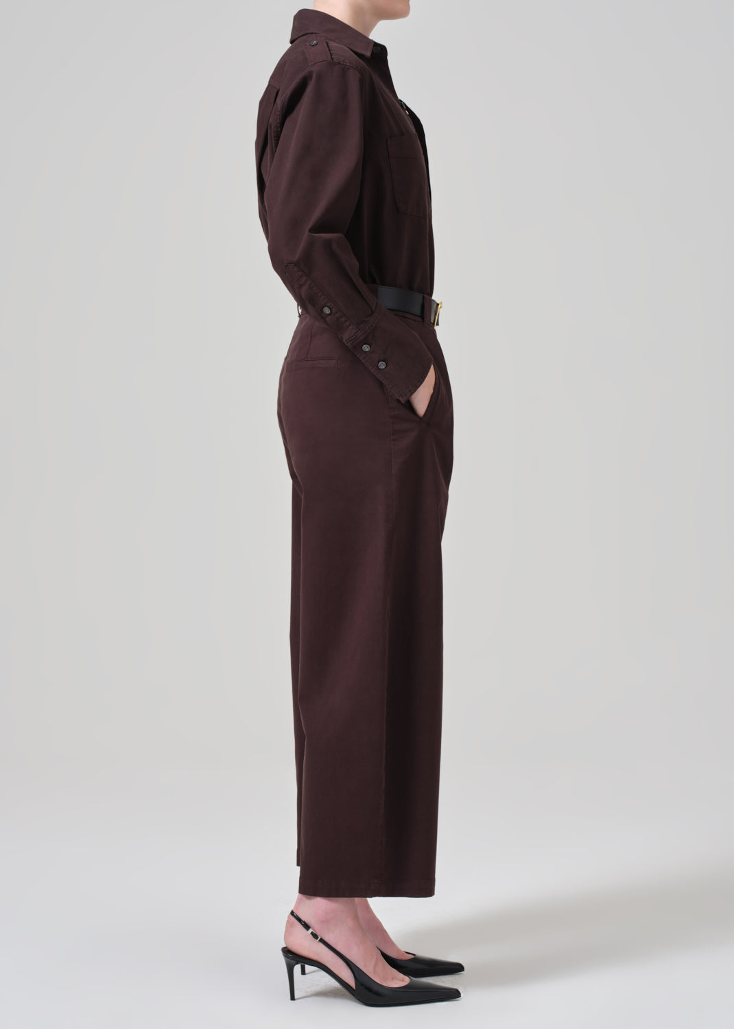 Cara Cropped Pleated Trouser in Clove side