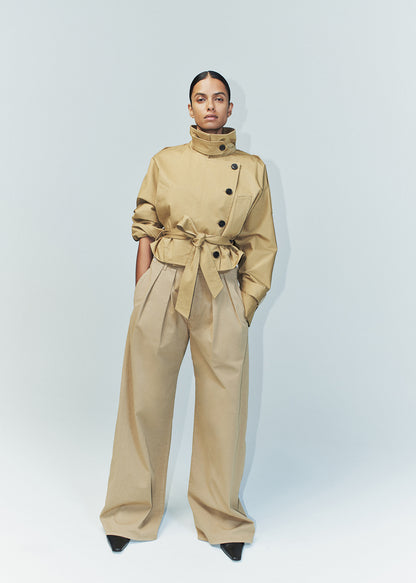 Petra Pleated Trouser in Nano styled on model