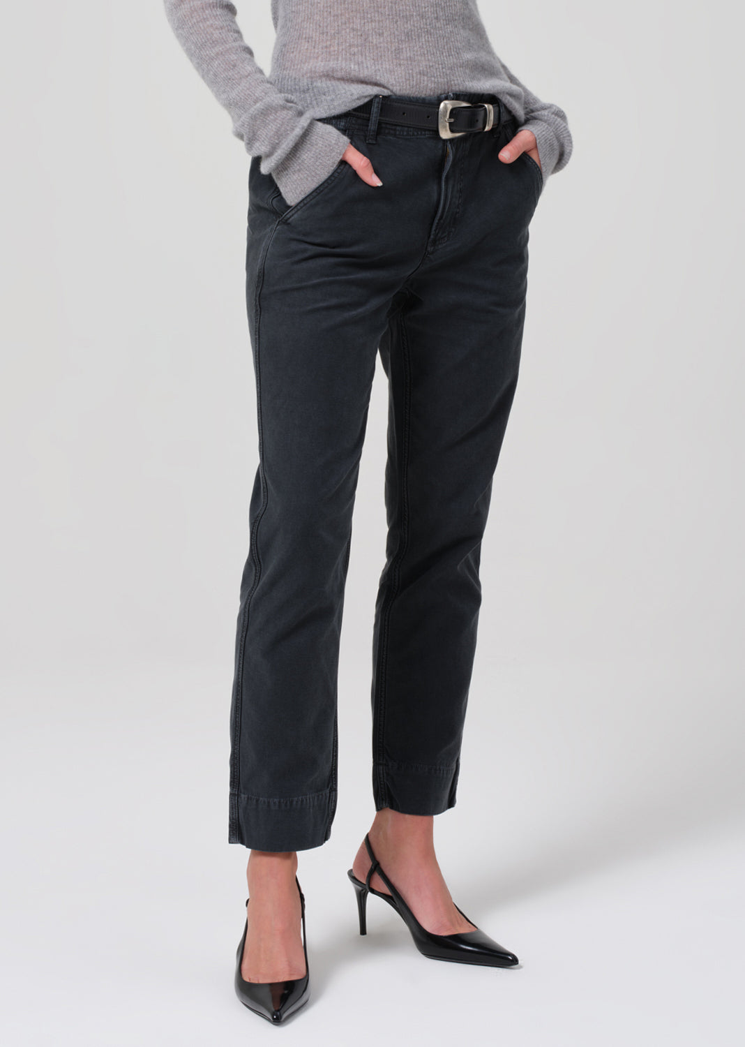 Carter Utility Pant in Washed Black close front