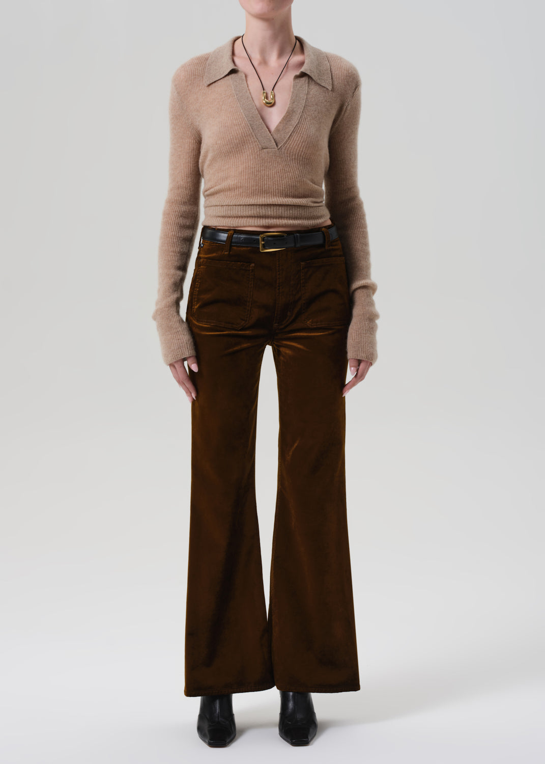 Kimberly Patch Pocket Flare Velvet in Golden