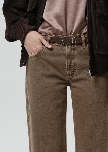 Brown pants with a belt on a grey background