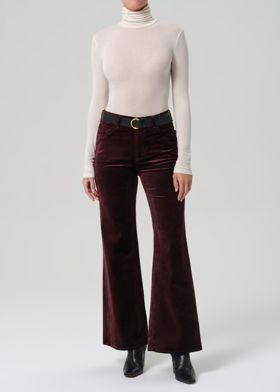 Kimberly 70's Flare Velvet in Burgundy