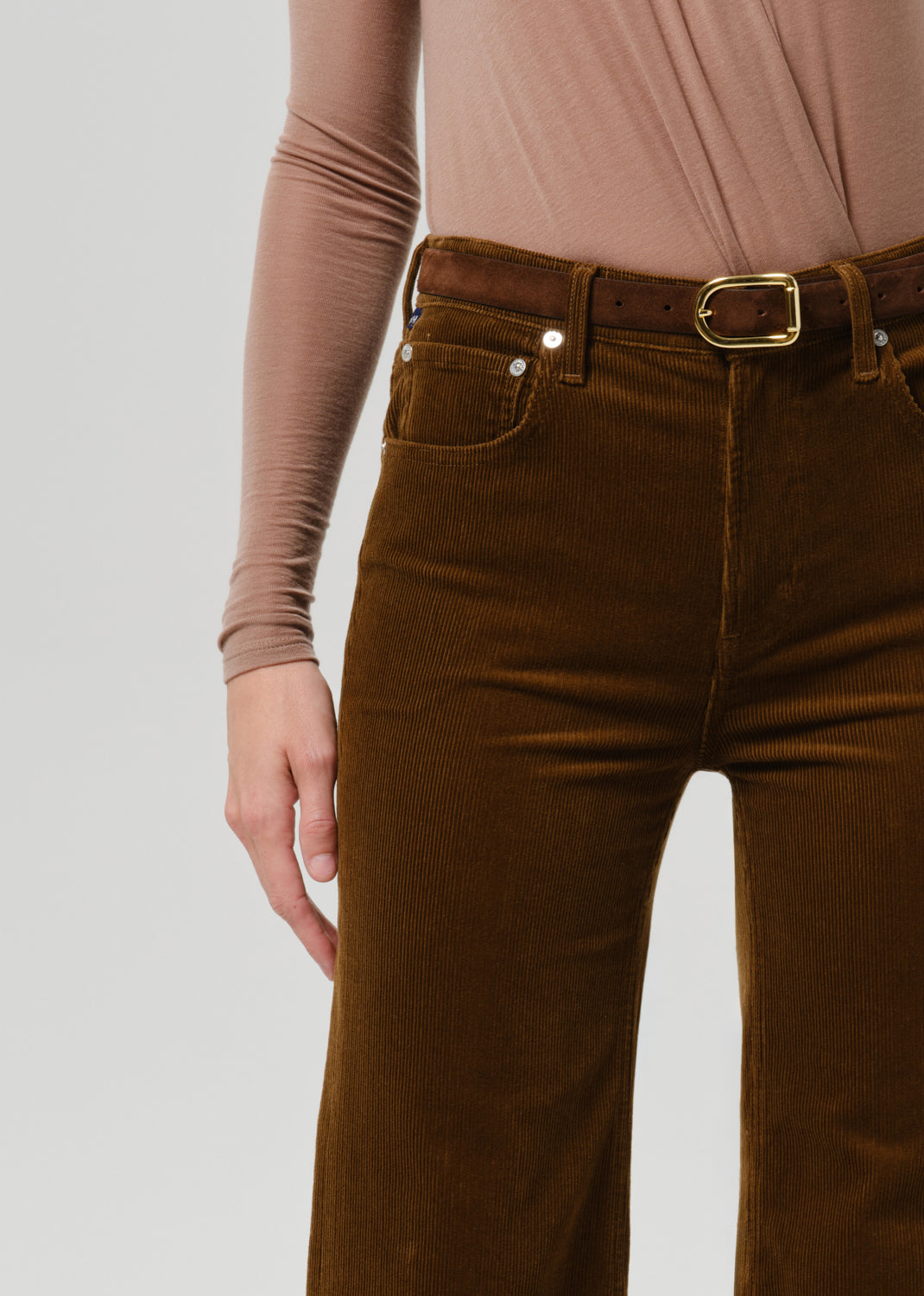 Close up of orange pant on a grey background