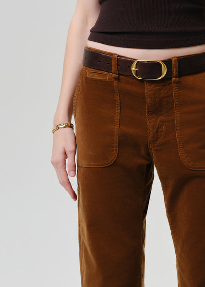 Brown pants with a belt on a grey background