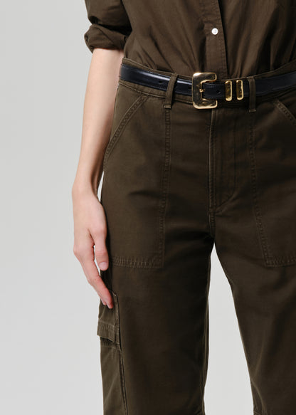 Brown pants with a belt on a grey background