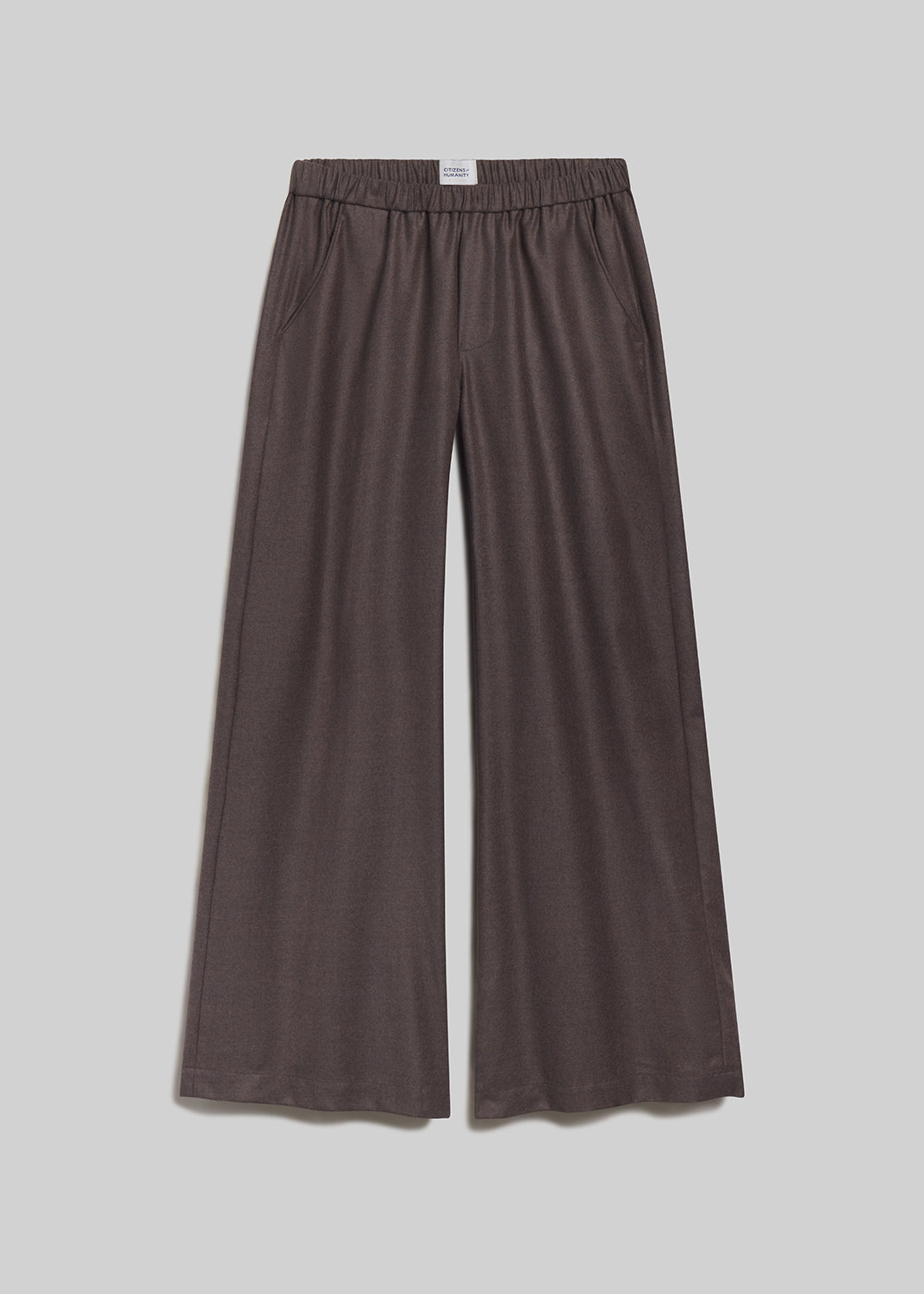 Heather brown pull-on wide-leg pants on grey background