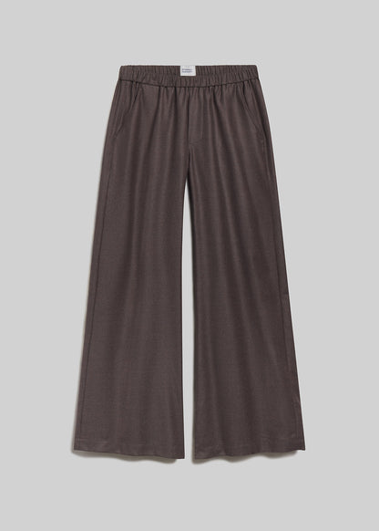 Heather brown pull-on wide-leg pants on grey background
