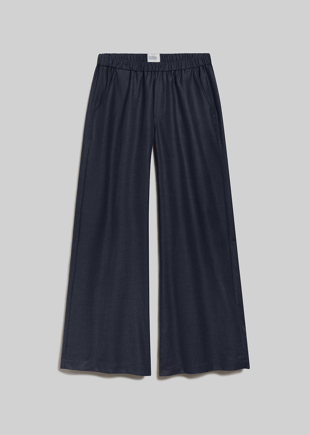 Heather grey pull-on wide-leg pants on grey background