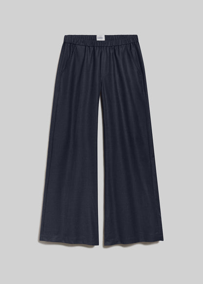 Heather grey pull-on wide-leg pants on grey background
