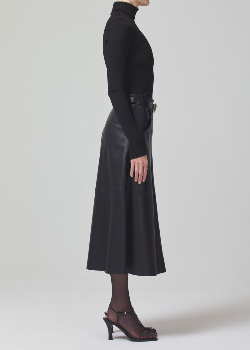Aria Seamed Leather Skirt in Black