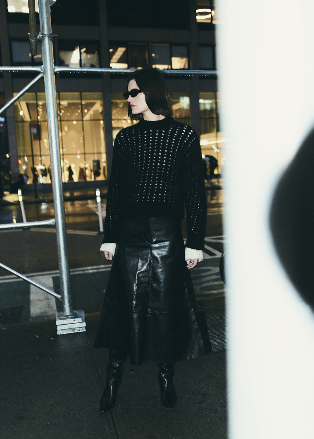 Cassia Leather Skirt in Black styled on model