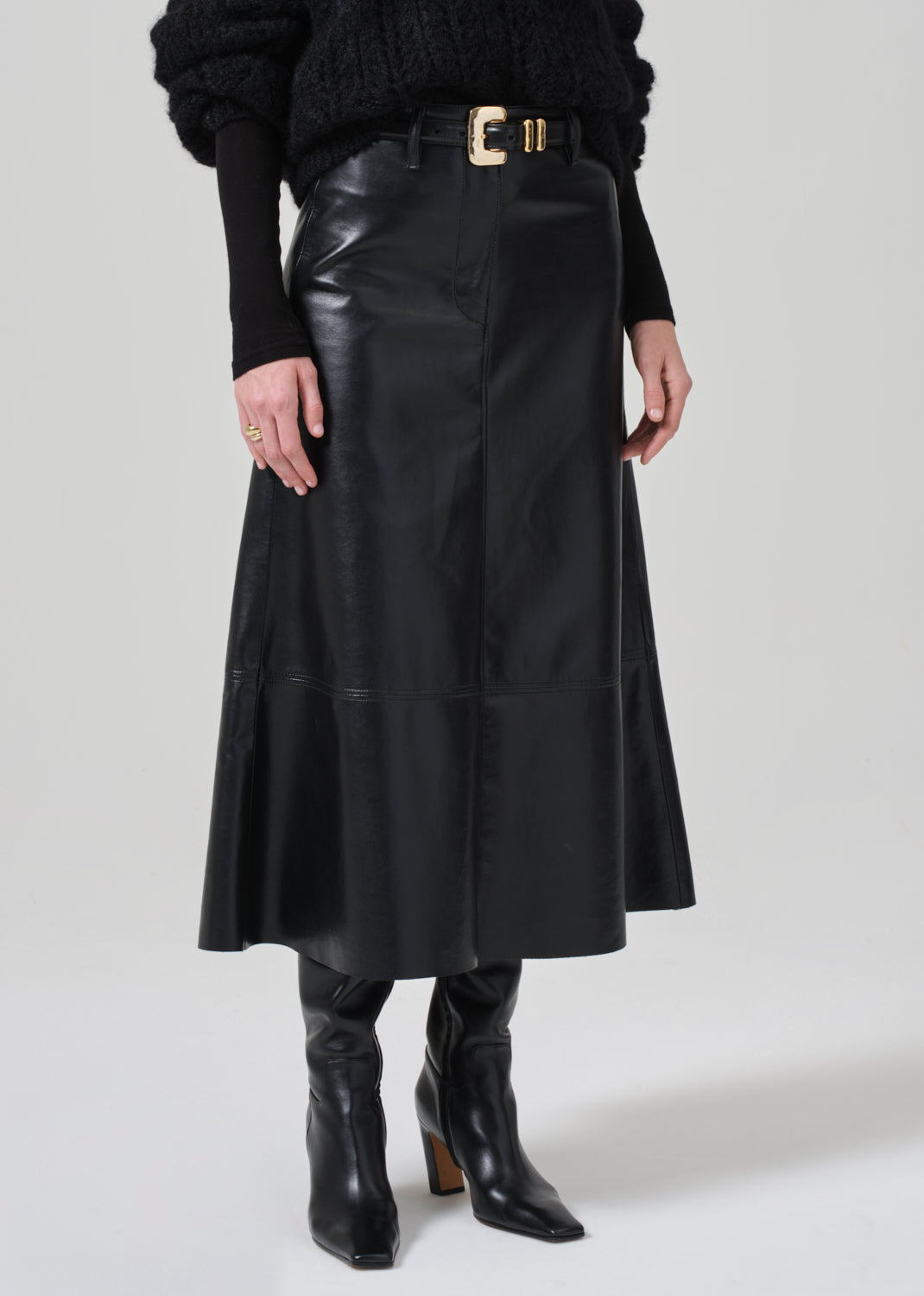 Cassia Leather Skirt in Black detail