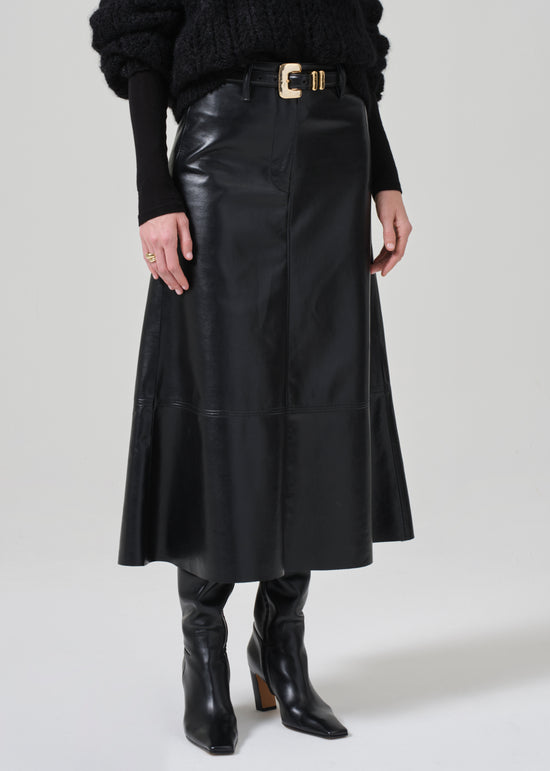 Cassia Leather Skirt - Chocolate Dark Brown