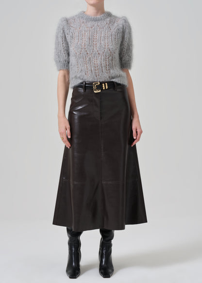 Cassia Leather Skirt in Chocolate Dark Brown front