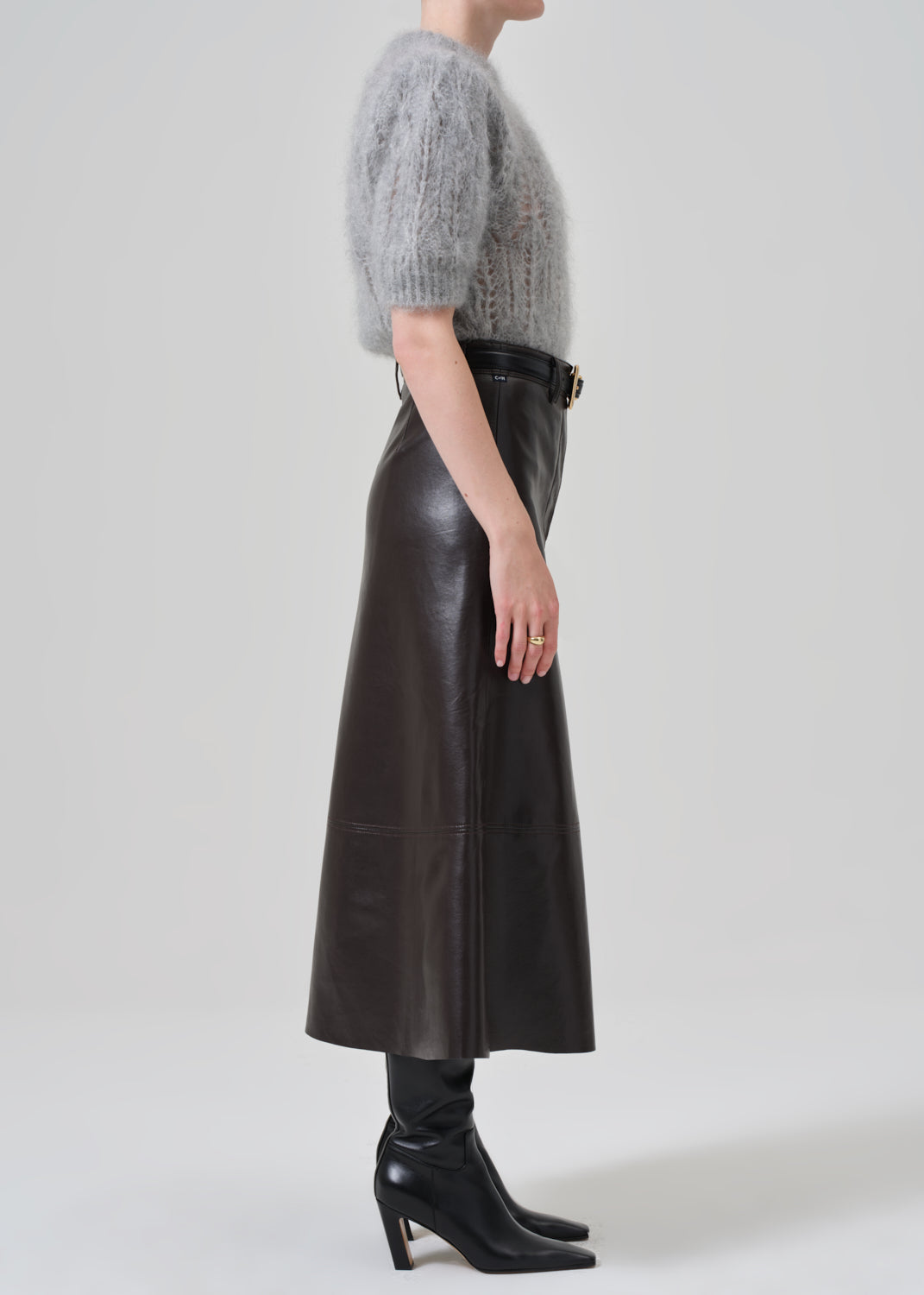 Cassia Leather Skirt in Chocolate Dark Brown side