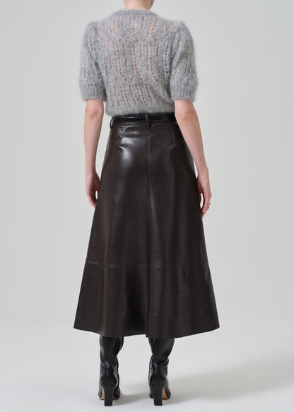 Cassia Leather Skirt in Chocolate Dark Brown back