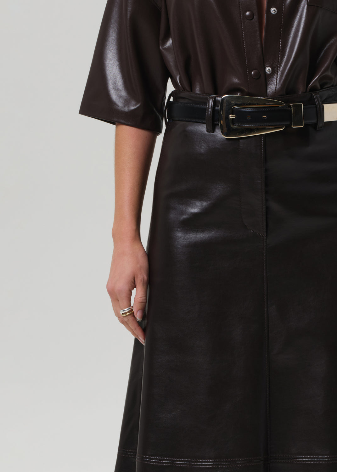 Cassia Leather Skirt in Chocolate Dark Brown