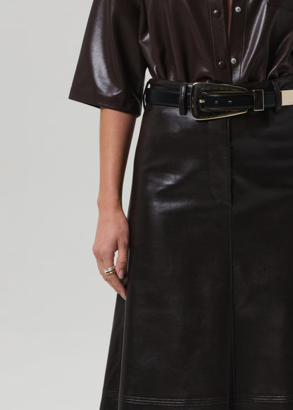 Cassia Leather Skirt in Chocolate Dark Brown