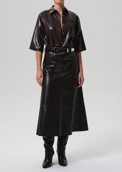 Cassia Leather Skirt in Chocolate Dark Brown