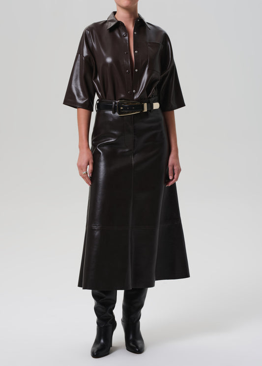 Cassia Leather Skirt in Chocolate Dark Brown