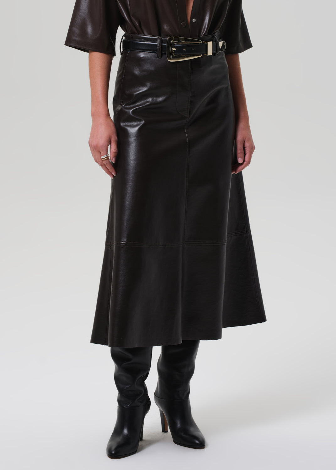 Cassia Leather Skirt in Chocolate Dark Brown