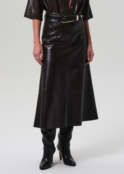 Cassia Leather Skirt in Chocolate Dark Brown