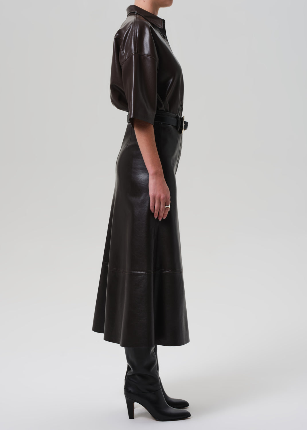 Cassia Leather Skirt in Chocolate Dark Brown