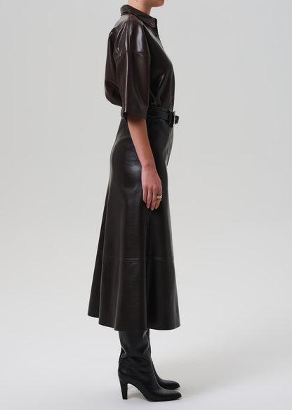Cassia Leather Skirt in Chocolate Dark Brown