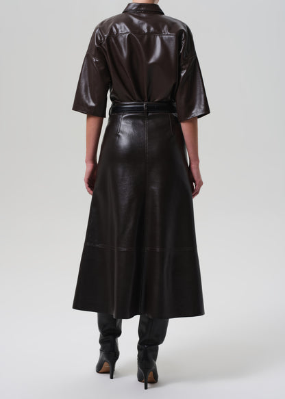 Cassia Leather Skirt in Chocolate Dark Brown