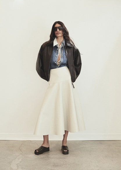 Vita Maxi Leather Skirt in Chalk Grey